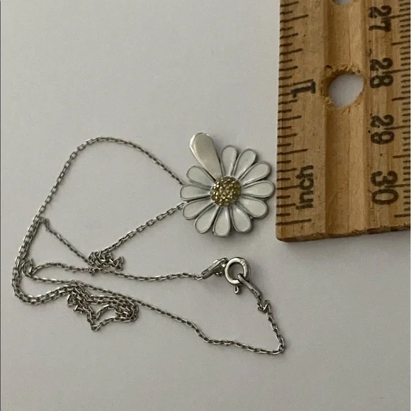 925 Silver daisy cz initial handmade enamel necklace - Picture 3 of 4